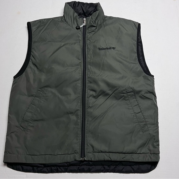Timberland Nylon Duck Down Reversible (Black Green) Packable Vest Size: M - Picture 3 of 10